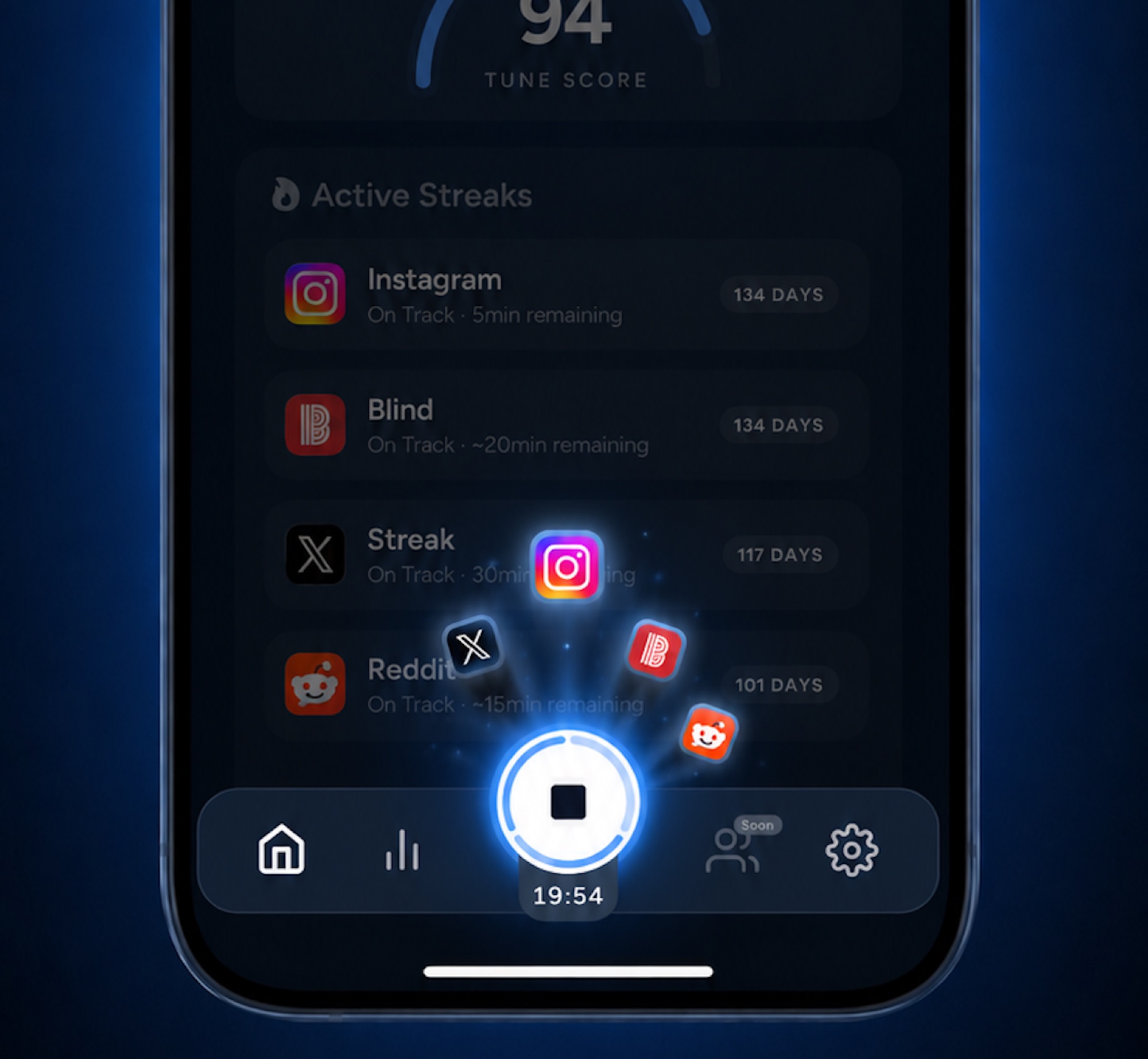 An active Intermission countdown in the Tune app
