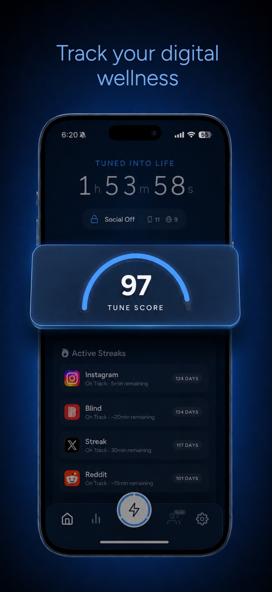 The Tune Score gauge in the Tune app